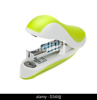 Green stapler isolated on white background Stock Photo