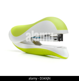 Green stapler isolated on white background Stock Photo