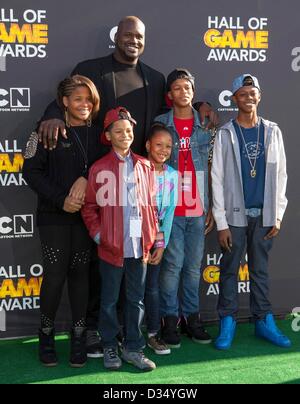 Shaquille O'Neal at arrivals for Cartoon Network's Hall Of Game Awards - Arrivals, Barker Hangar, Santa Monica, CA February 9, 2013. Photo By: Emiley Schweich/Everett Collection/Alamy Live News Stock Photo