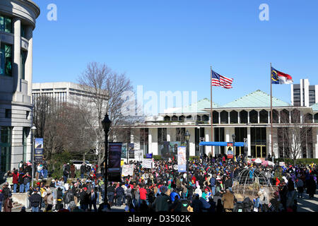 Raleigh, North Carolina, USA, February 9, 2013: Seventh 'Historic Thousands on Jones Street' (HKonJ7) demonstrators gather outside the State Legislative building. Stock Photo