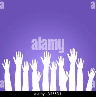 Lots of hands up, at a party. Isolated Stock Photo