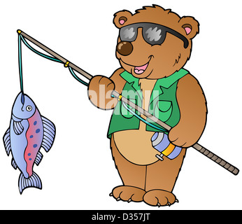 Cartoon Illustration of Bear Catching Fish in the River Stock Vector