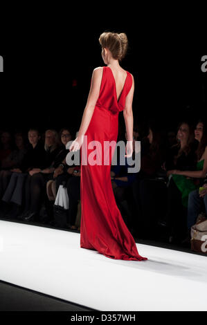 Project Runway Season 11 Finale Show at Mercedes Benz New York Fashion Week Fall 2013. A runway look of one of the top 8 contestants. Stock Photo