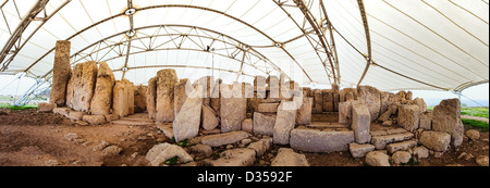 This Hagar Quim temple on Malta is even older that Stonehenge and the Pyramids Stock Photo