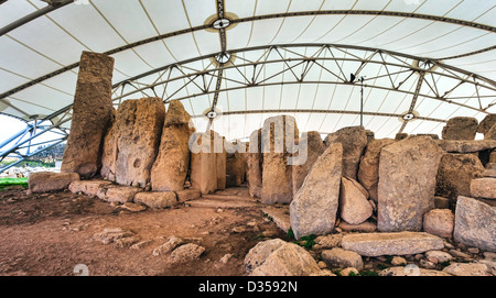 This Hagar Quim temple on Malta is even older that Stonehenge and the Pyramids Stock Photo