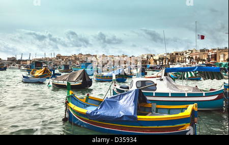 Marsaxlokk is a traditional fishing village located in the south-eastern part of Malta Stock Photo