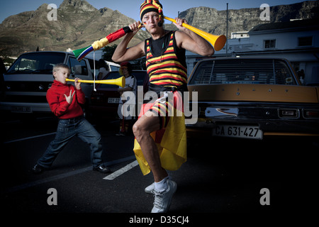 German fans in Cape Town before the Germany vs Argentina Quarter Final match. Stock Photo