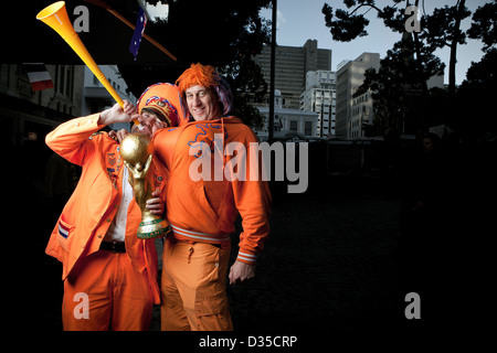 Dutch fans in Greenmarket square,Cape Town before the Holland vs Uruguay semi-final match at Greenpoint Stadium in Cape Town Stock Photo