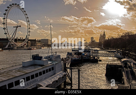 View of London Eye river Thames and Big Ben England Great Britain UK Stock Photo