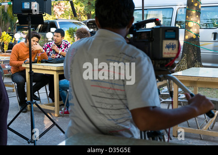 Film crew in Yangon, Myanmar, Asia Stock Photo