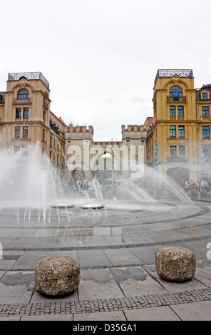 Stachus large square in central Munich with, Karlsplatz Stock Photo
