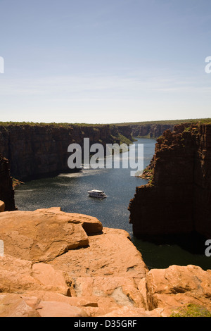 Expedition vessel Kimberley Quest, King George Falls, Kimberley coast, northern Australia Stock Photo