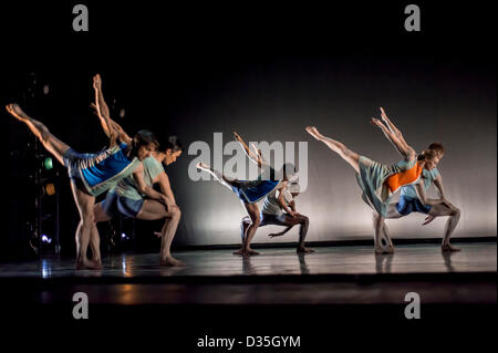 World Premier of Richard Alston's Buzzing Round the Hunisuccle at the New Wimbledon Theatre on Saturday February 9th 2013. DancersnHannah Kidd, Andrew Macleman, Pierre Tappon, James Pett, Nathan Goodman and Liam Riddick Stock Photo