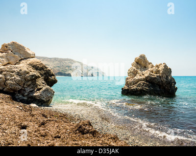 Rocks in the sea close to Petra tou Romiou, the birthplace of the goddess Aphrodite in Cyprus Stock Photo