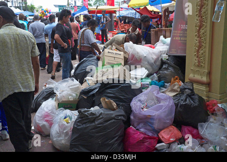 Trash piled up at Thaipusam (Hindu festival) at Batu Caves, January 2013 Stock Photo