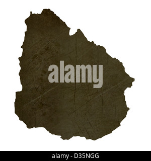 Dark silhouetted and textured map of Uruguay isolated on white background. Stock Photo