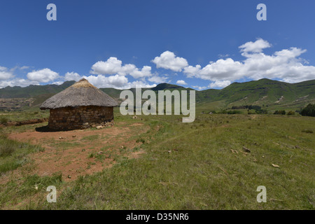 House in the hilly landscape of the Butha-Buthe region of Lesotho.  Stock Photo