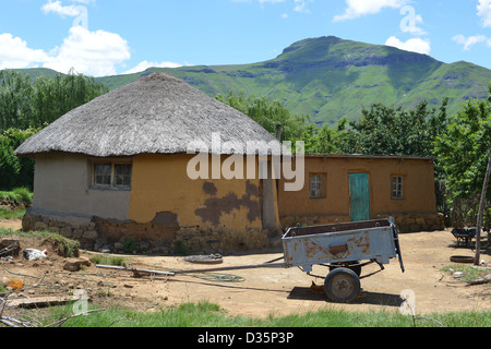 House in the hilly landscape of the Butha-Buthe region of Lesotho.. Stock Photo