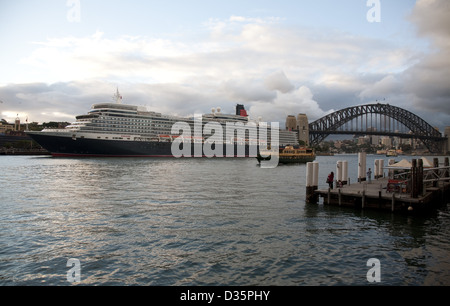 Cunard's Queen Elizabeth berthed at the overseas passenger terminal Circular Quay Sydney Australia. Stock Photo