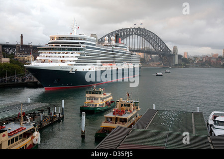 Cunard's Queen Elizabeth berthed at the overseas passenger terminal Circular Quay Sydney Australia. Stock Photo