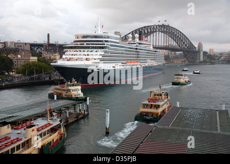 Cunard's Queen Elizabeth berthed at the overseas passenger terminal Circular Quay Sydney Australia. Stock Photo