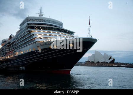 Cunard's Queen Elizabeth berthed at the overseas passenger terminal Circular Quay Sydney Australia. Stock Photo