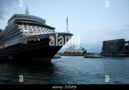 Cunard's Queen Elizabeth berthed at the overseas passenger terminal Circular Quay Sydney Australia. Stock Photo