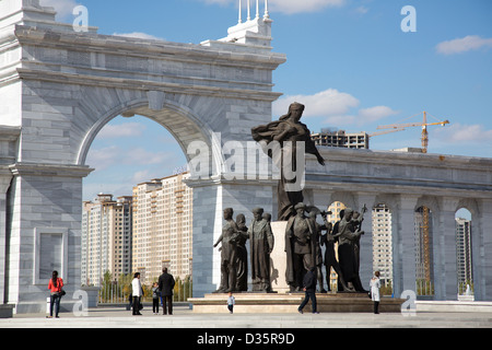 Grand statues and ongoing construction mark Astana, Kazakhstan's ambitious new capital. Stock Photo