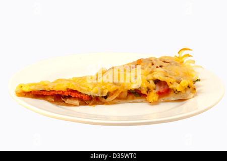 Pizza slice on white plate isolated on white Stock Photo