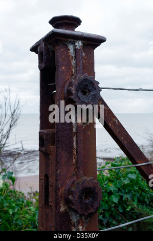 Rusty Fence Post at Seafront, Eastbourne. Picture by Julie Edwards Stock Photo