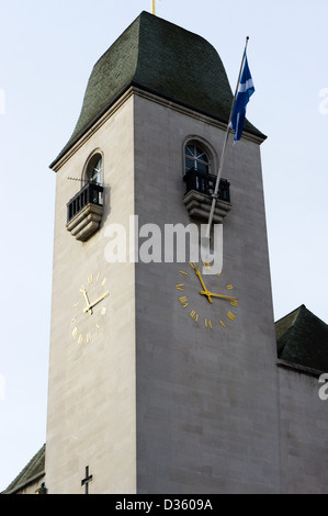 The clock tower of St Columba's Presbyterian Church of Scotland in Pont Street, London. Stock Photo