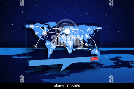 Digital speech box showing world connections coming from world map Stock Photo