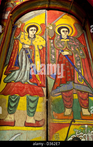 Colourful Wall Paintings, Bet Maryam Monastery, Lake Tana, Bahir Dar, Ethiopia Stock Photo