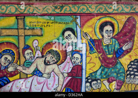 Colourful Wall Paintings, Bet Maryam Monastery, Lake Tana, Bahir Dar, Ethiopia Stock Photo