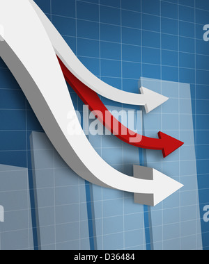 3D graph going down with red arrow Stock Photo - Alamy
