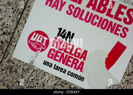 Poster for General Strike in Santa Cruz de Tenerife, Canary Islands, Spain Stock Photo