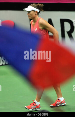 Ostrava, Czech Republic. 10th February 2013. Australia's Samantha Stosur (left) lost the 1st round Fed Cup match against Petra Kvitova, Czech Republic vs Australia in Ostrava, Czech Republic, February 10, 2013. (CTK Photo/Jaroslav Ozana) Stock Photo