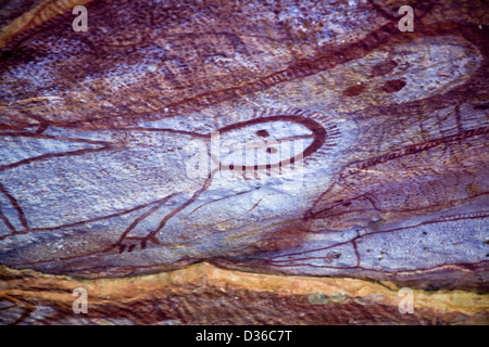 Wandjina figures created by the Worrorra people, Kimberley region, Raft Point, Collier Bay, Western Australia. Stock Photo