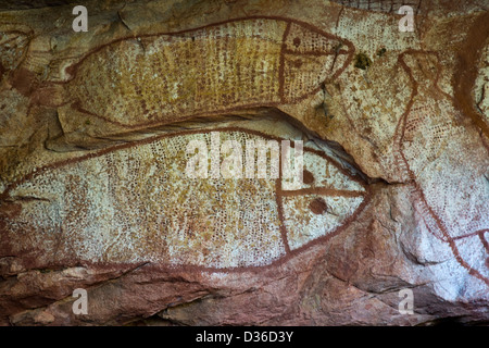 Wandjina figures, created by the Worrorra people, Kimberley region, Raft Point, Collier Bay, Western Australia Stock Photo