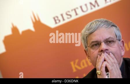 Diocesan administrator Auxillary Bishop Reinhard Hauke talks about the resignation of Pope Benedict XVI in Erfurt, Germany, 11 February 2013. Photo: Michael Reichel Stock Photo