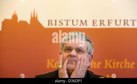 Diocesan administrator Auxillary Bishop Reinhard Hauke talks about the resignation of Pope Benedict XVI in Erfurt, Germany, 11 February 2013. Photo: Michael Reichel Stock Photo