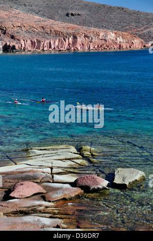 Sea kayaking along Isla Espiritu Santo, Sea of Cortez, Baja California, Mexico. Stock Photo