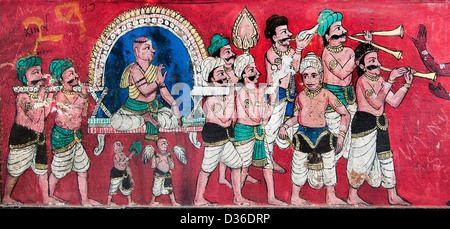 Painting in the Sri Meenakshi Amman Temple Hindu ( dedicated to Parvati - Meenakshi-  Shiva- Sundareswarar )  Madurai India Stock Photo