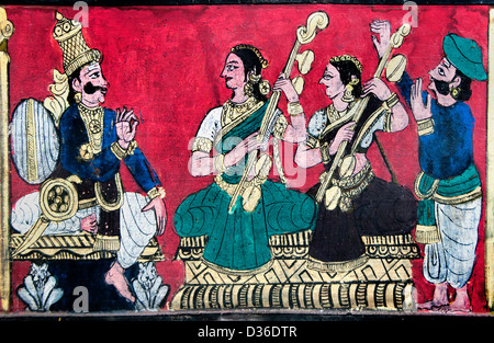 Painting in the Sri Meenakshi Amman Temple Hindu ( dedicated to Parvati - Meenakshi-  Shiva- Sundareswarar )  Madurai India Stock Photo