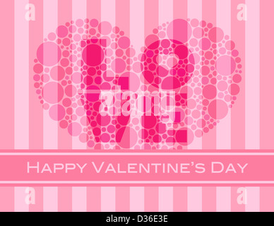 Happy Valentines Day with Love and Heart Shape Polka Dots on Pink Stripes Pattern Background Illustration Stock Photo