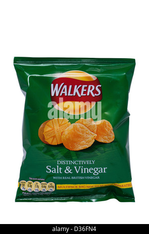 A packet of Walkers Salt & Vinegar potato crisps with the new design packaging on a white background Stock Photo