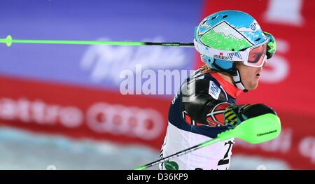 Schladming, Austria, 11th February 2013. Ted Ligety of US reacts during the second run of the men's super combined-downhill at the Alpine Skiing World Championships in Schladming, Austria, 11 February 2013. Photo: Karl-Josef Hildenbrand/dpa. Credit dpa/Alamy Live News Stock Photo