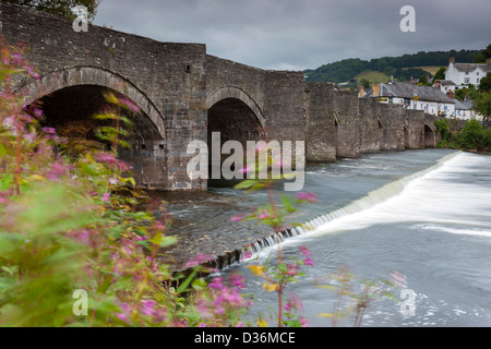 Bridge over the River Usk at Crickhowell built in 1706, Powys, Wales, UK, Europe. Stock Photo