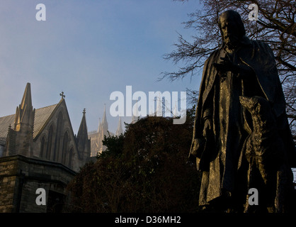 Statue of poet Alfred Lord Tennyson by George Frederick Watts Lincoln Cathedral Lincolnshire England Europe Stock Photo