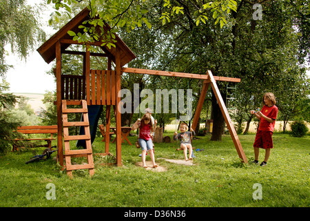 happy children playing on the playgroundr Stock Photo